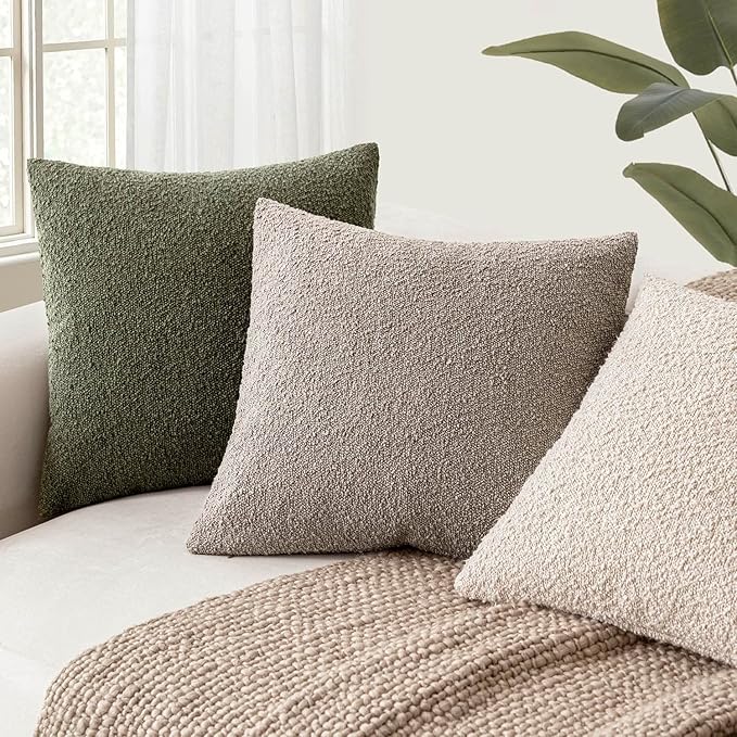 Foindtower Decorative Textured Boucle Throw Pillow Covers Accent Solid Pillow Cases Neutral Soft Cozy Couch Cushion Case for Chair Sofa Bedroom Living Room Home Decor 26×26 Inch,1PC,Light Taupe