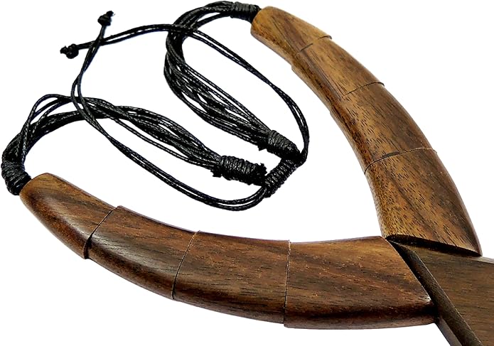 Wooden Necklace for Women Men, Natural Large Boho Tribal Sono Wood Pendant on Adjustable Cord Handmade Necklace GA082