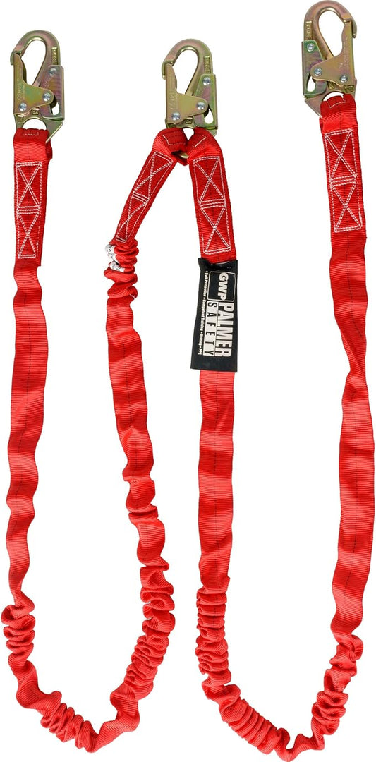 Palmer Safety L121233 6 FT Double Legs Safety Lanyard Internal Shock Absorber w/Dual Snap Hooks I OSHA/ANSI Compliant Restraint Lanyards I Ideal Use for Arborist, Roofer & Construction Workers