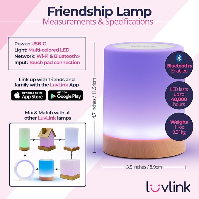 LuvLink Friendship Lamp v2.0 - Long Distance WiFi Touch Lamps for Couples, Friends & Family | Stay Connected from Anywhere – Easy App Setup – No Subscription (Single)