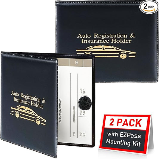 CANOPUS Registration and Insurance Card Holder, Car Document Holder, Wallet for Auto, Trailer, Truck - 2 Pack with EZ Pass Mounting Kit, Ez Pass Strips