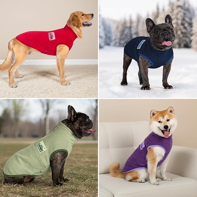 cyeollo Fleece Dog Christmas Sweater, Soft Stretchy Fleece Dog Jacket Pullover Turtleneck Dogs Vest Lightweight Coat Warm Winter Pet Clothes Boy Girl, Red XXL