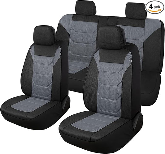 Pariiaotin 3D Air Mesh Car Seat Cover Full Sets Washable and Breathable Premium Cloth Automotive Vehicle Seat Covers for Cars Interior, Universal Fit for Most Cars, Sedan, Truck, SUV(Black/Gray)
