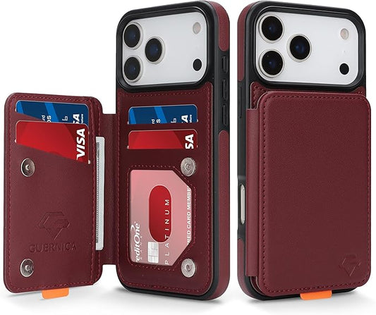 GUERNICA for iPhone 17 Pro Max (6.9") Case Wallet with Card Holder, RFID Blocking Leather Protection, Shockproof Women Men Phone Case for Apple 17 Pro Max, Wine Red