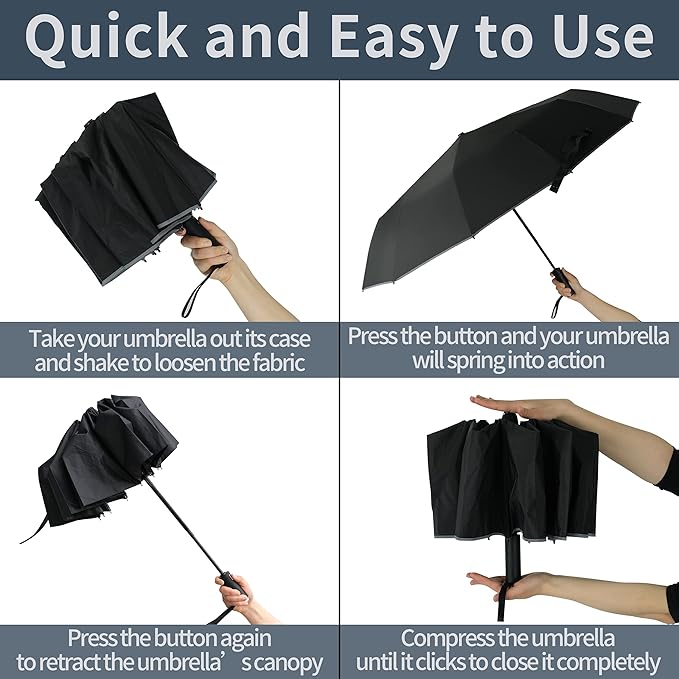 BAODINI Small UV Protection Travel Umbrella Compact for Rain and Sun UPF 50+ Windproof Portable 42 inch Umbrella for Women and Men