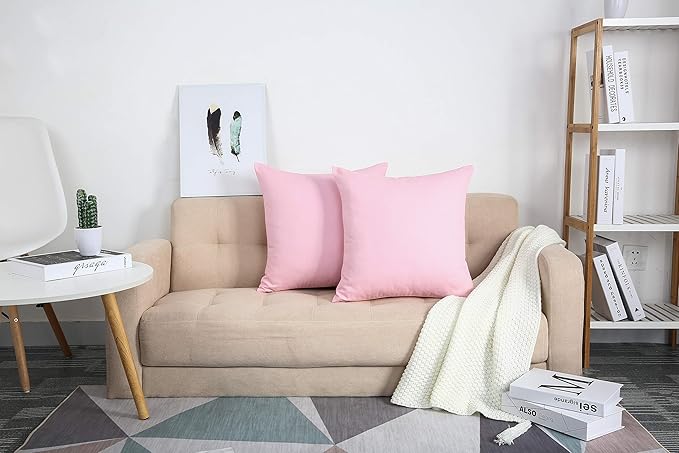 TangDepot Handmade Decorative Solid 100% Cotton Canvas Throw Pillow Covers/Pillow Shams, (26"x26", Salmon Pink)
