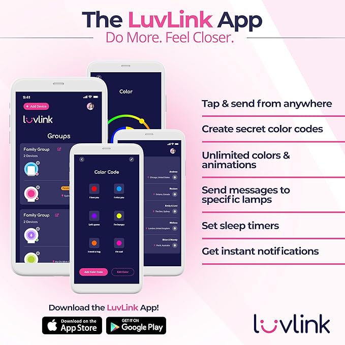 LuvLink Friendship Lamp v2.0 - Long Distance WiFi Touch Lamps for Couples, Friends & Family | Stay Connected from Anywhere – Easy App Setup – No Subscription (Set of Three)