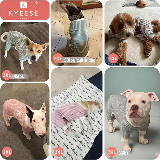 KYEESE Dog Pajamas, Soft Fleece Pets Jumpsuit Pets Sleepwear, Stretchy Dog Pajamas Medium Size Dogs, Comfy Dogs PJS with 4 Legs, Lightweight Pet Clothes Pet Onesie, Blue Striped, 2XL