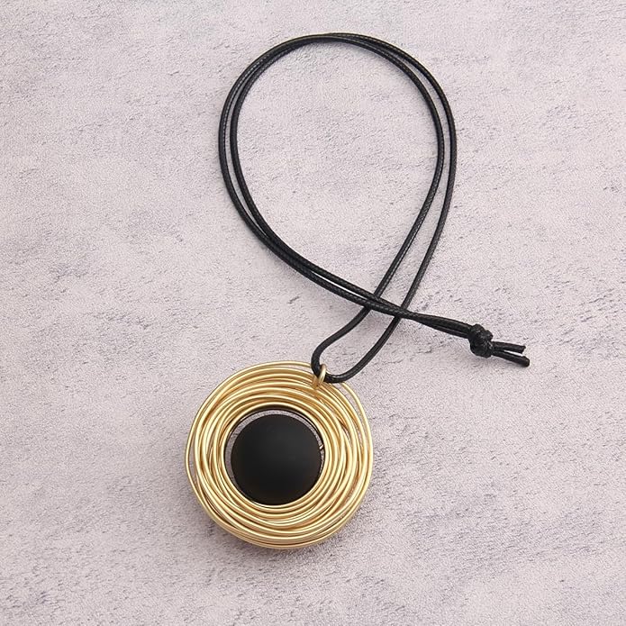 Leather Necklace for Women Boho Choker Necklace Long Cord Leather Pendant Bohemian Neckalce Vintage Alloy Pendant Leather Rope Necklace Wooden Necklaces for Women