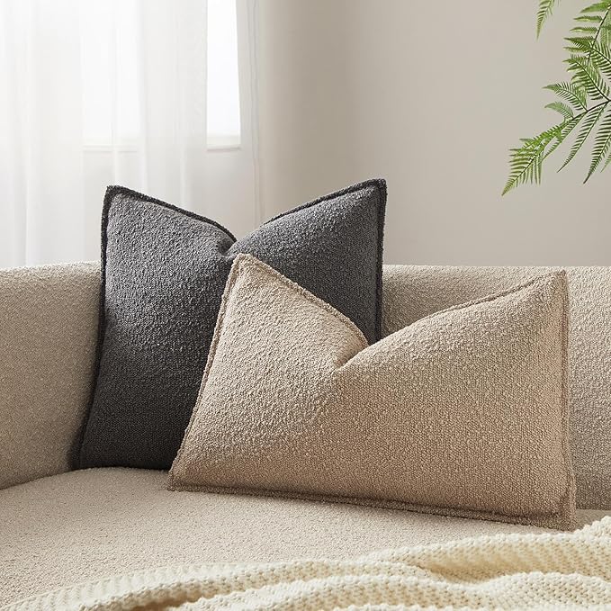 JUSPURBET 16x24 Pillow Covers Set of 2 Decorative Throw Pillow Covers Case for Couch Sofa Bed Soft Boucle Textured Lumbar Cushion Covers with Hidden Zipper for Home Decor Living Room,Oatmeal