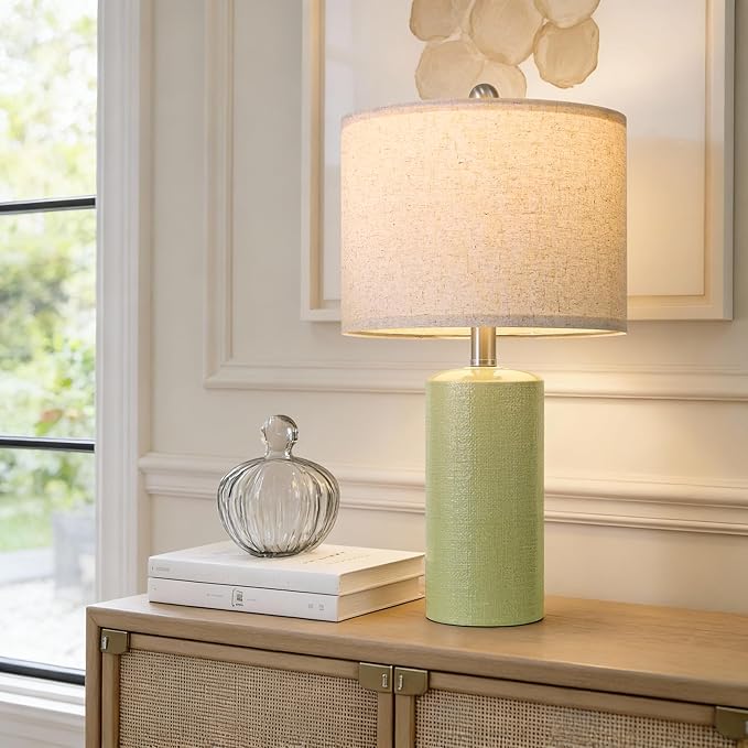 20.5" Small Table Lamps for Living Room Lamp Single Ceramic Lamps for Bedroom Bedside Lamps Modern Boho Lamps for Night Stands Farmhouse Nightstand Lamp Side End Table Lamp, Light Green