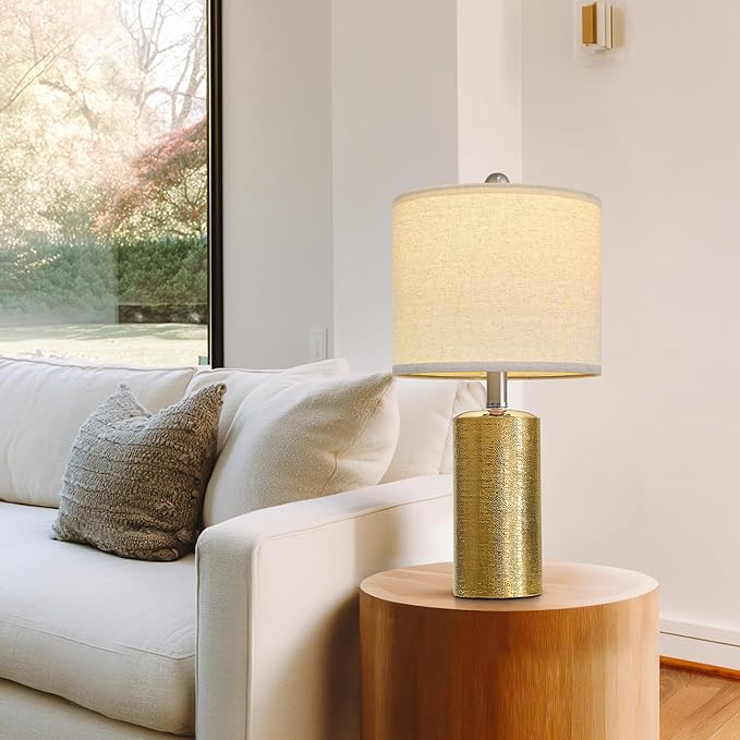 20.5" Small Table Lamps for Living Room Lamp Set of 2 Ceramic Lamps for Bedroom Bedside Lamps Modern Boho Lamps for Night Stands Farmhouse Nightstand Lamp Side End Table Lamp, Gold