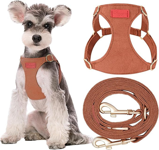 Puppytie No Pull Small Dog Harness with Multifunction Dog Leash,Lightweight Soft Adjustable No Choke Escape Proof Pet Harness Vest Pet Harness Vest,Brown Caramel,S