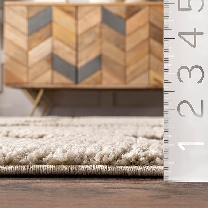 Nuloom Marissa Beige/Ivory, 6' Square, Diamond, Tassel, Soft and Cozy, High Traffic, Stain Resistant, Easy Clean, Durable Area Rug for Bedroom, Living Room, Dining Space, Den, Foyer, Entryway