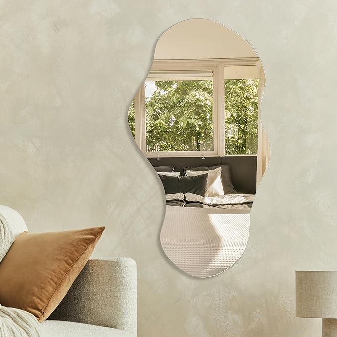 PERFNIQUE Irregular Wall Mirror Asymmetrical Mirror, 43''x24'' Decorative Modern Wall Decor for Bathroom Bedroom Living Room Entryway, Cloud Frameless, Wall Mounted(43''x24'', Cloud)