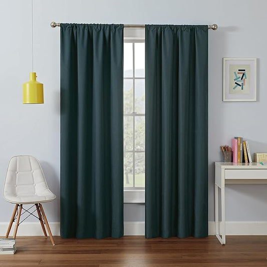 Eclipse Kendall Modern Blackout Thermal Rod Pocket Window Curtain, Insulating & Noise Reducing Curtains for Bedroom or Living Room (1 Panel), 95 in Long x 42 in Wide, Teal