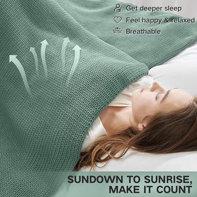 Guohaoi Knitted Weighted Blanket for Adults (Haze Green 48"x72" 15lbs) No Beads Cooling Throw Blanket for Hot Sleepers, Home Decor Breathable Chunky Knit Heavy Blanket Use on Full Size Bed