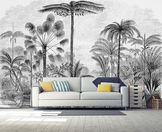 Tropical Forest Wall Mural Black Palm Tree Wallpaper Mural for Living Room Bedroom（Not Peel and Stick）