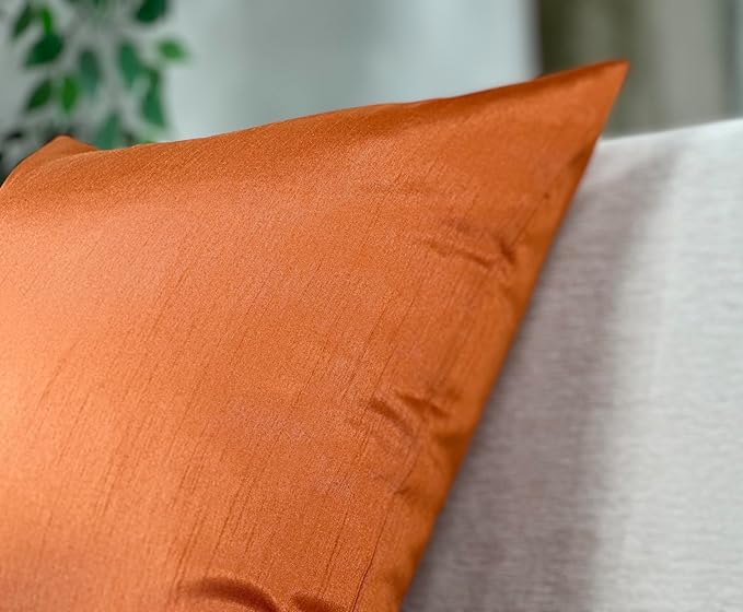 Aiking Home 24x24 Inches Faux Silk Square European Shams, Zipper Closure, Orange (Set of 2)