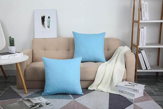 TangDepot Handmade Decorative Solid 100% Cotton Canvas Throw Pillow Covers/Pillow Shams, (28"x28", Sky Blue), 1 Count (Pack of 1)