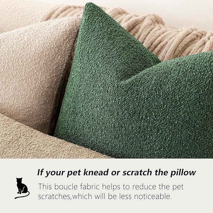 Foindtower Decorative Textured Boucle Throw Pillow Covers Accent Solid Pillow Cases Neutral Soft Cozy Couch Cushion Case for Chair Sofa Bedroom Living Room Home Decor 24x24 Inch,1PC,Pine Green