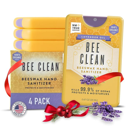 Organic Beeswax Hand Sanitizer Spray - 4-Pack (Lavender Oil), Travel Size Mist Spray with Organic Ethyl Alcohol, Moisturizing and Refreshing with Essential Oils, Non-Toxic, Made in the USA