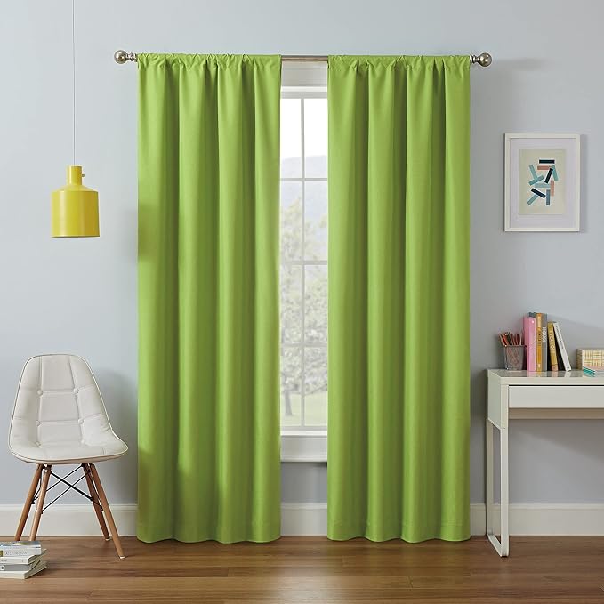 ECLIPSE Kendall Modern Blackout Thermal Rod Pocket Window Curtain for Bedroom or Living Room (1 Panel), 42" x 63", Lime