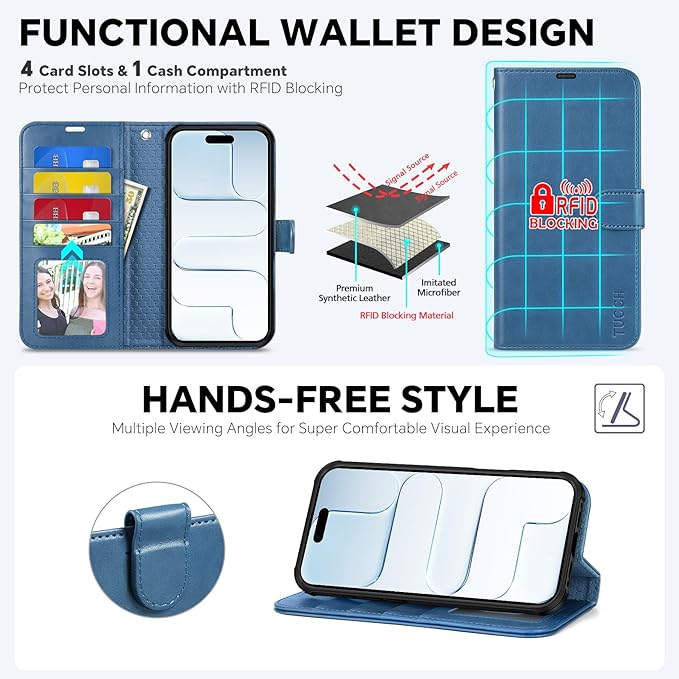 TUCCH Detachable Case Wallet for iPhone Air (6.5") 2025, Wrist Strap | 4 Card Slots RFID Blocking | Wireless Charging | Stand | 2-in-1 Magnetic | PU Leather | Shockproof Folio Cover | Light Blue