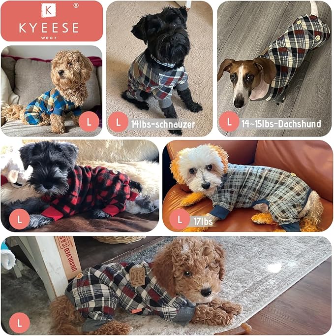 KYEESE Dog Pajamas Plaid Dog Pajamas for Small Dogs Boy Girl Velvet Doggie Jammies Stretchy Onesie Comfy Pet Clothes Soft Coat Lightweight Pjs, Khaki, Large