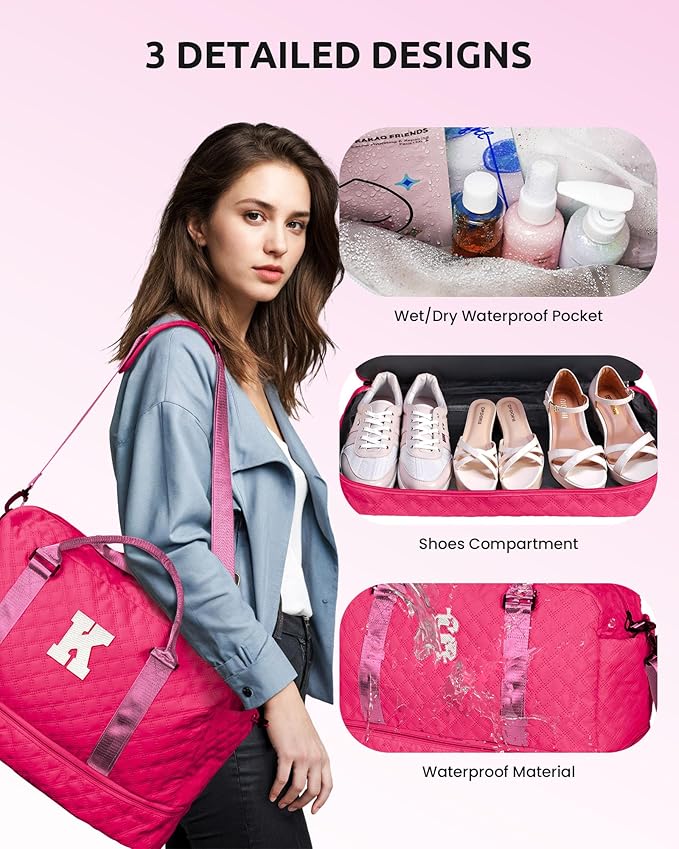 Vogewood Womens Gifts for Birthday-Initial Travel Bag with Shoe Compartment, Personalized Weekender Bag, Monogram Overnight Bag for Women, Letter Travel Bag with Makeup Bag Ladies Gifts (Letter S)