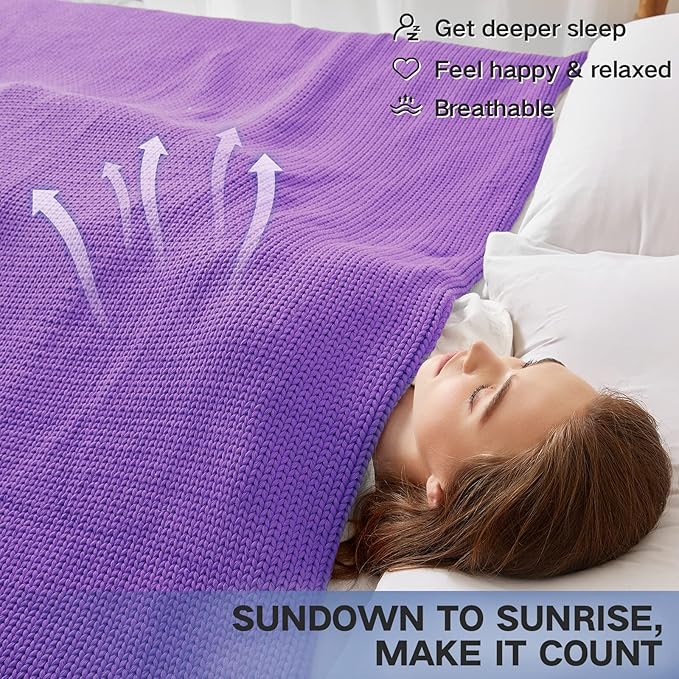 Guohaoi Knitted Weighted Blanket for Adults (Purple 50"x75" 20lbs) No Beads Cooling Throw Blanket for Hot Sleepers, Home Decor Breathable Chunky Knit Heavy Blanket Use on Full Size Bed