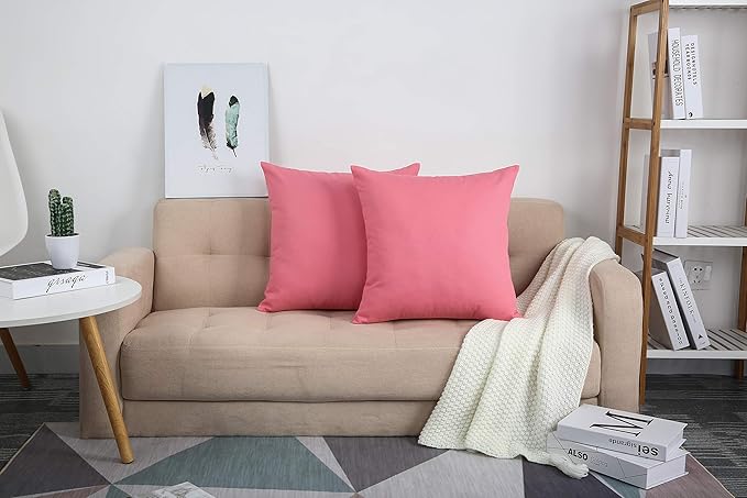 TangDepot Handmade Decorative Solid 100% Cotton Canvas Throw Pillow Covers /Pillow Shams, (16" x16" , Pink, 1 Count (Pack of 1))