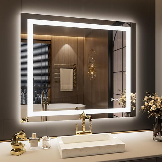 LOAAO 44"X36" LED Mirror for Bathroom, Lighted Bathroom Mirror with Lights, Anti-Fog, Dimmable, Memory Function, Easy to Install, Clear Reflection
