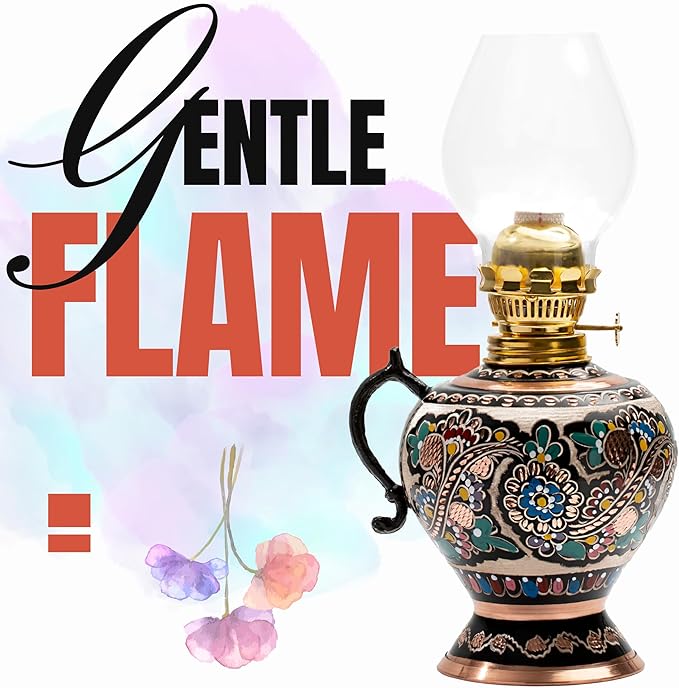 Vintage Handmade Copper Oil Lamp 15.35” – Decorative Hurricane Lantern for Indoor Lighting, Farmhouse Kitchen Décor, Emergency Lamp for Power Outages, Christmas Gift