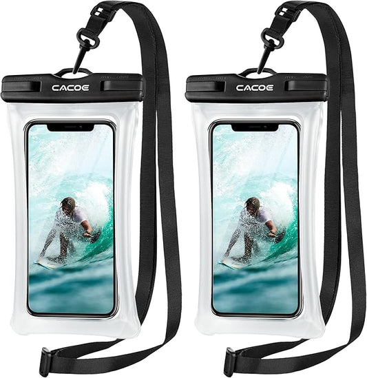 CACOE [Floatable] Floating Universal Waterproof Phone case 2 Pcs-Up to 7.0",Phone Pouch with Adjustable Neck Lanyard,IPX8 Cellphone Dry Bags for Vacation Water Activities（Black+Black-#2）