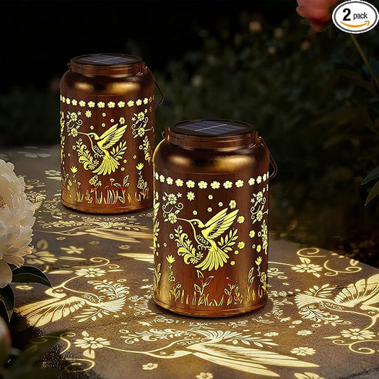 Solar Lanterns Outdoor Waterproof, Garden Decor Gifts for Women Mom Grandma, Outdoor Hanging Lantern Solar Lights, Metal Decorative Light for Yard, Patio, Backyard, Porch, 2 Packs