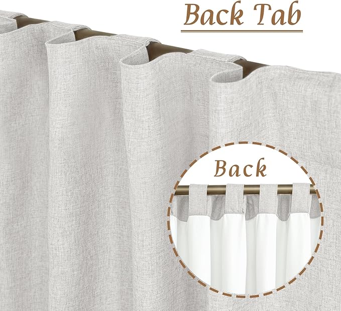 LAMIT Short Window Linen Curtains 48 Inch Length 2 Panels, 100% Blackout Linen Textured Thermal Curtains Back Tab and Rod Pocket Neutral Panels with White Liner for Bedroom, 34 x 48 Inch, Light Grey