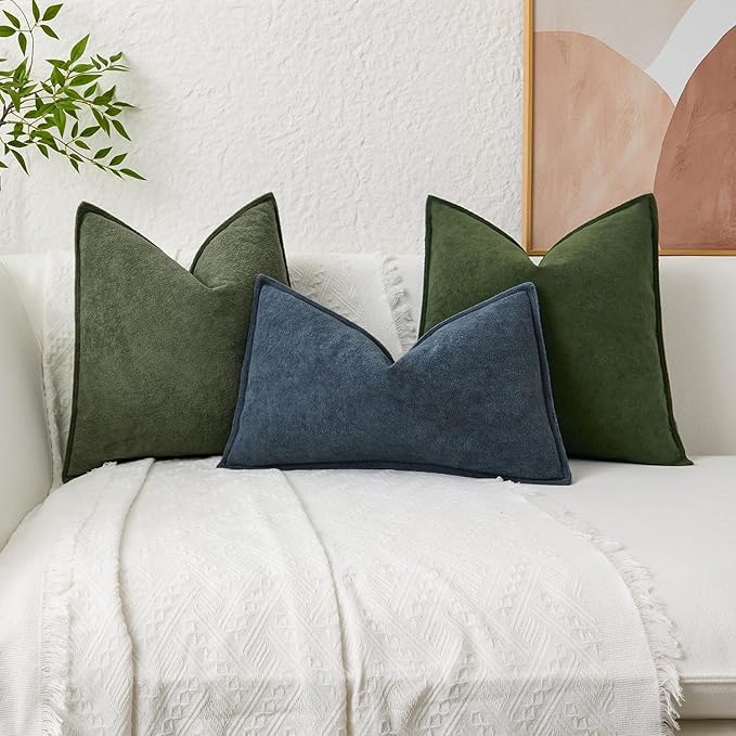 Kevin Textile 14x22 Inch Lumbar Pillow Cover 1 Pack Soft Boucle Textured Decorative Waterproof Rectangle Cushion Elegant Accent Pillow for Couch Sofa Chair Bed Home Decor Indoor Outdoor Moss Green