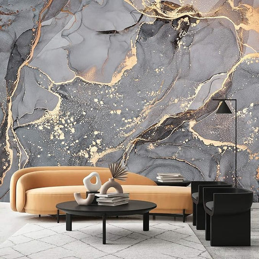 AFZEVEB-Gray and Gold Marble Wallpaper Wall murals for Bedroom 159"x107"(Not Peel and Stick)