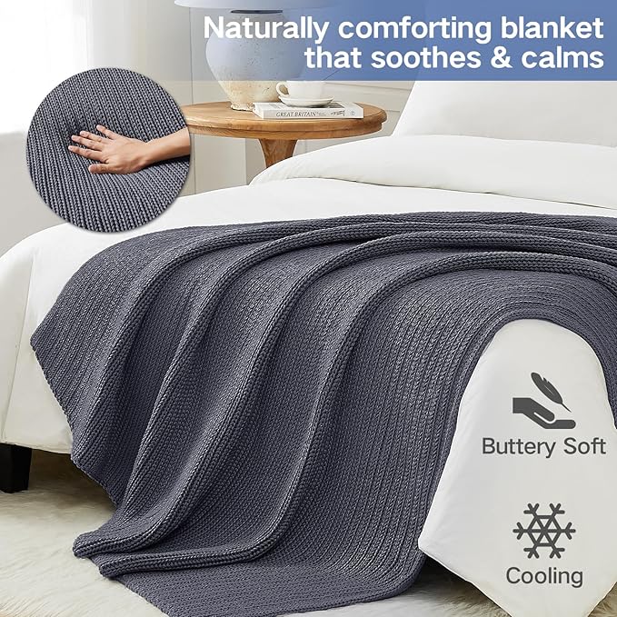 Guohaoi Knitted Weighted Blanket for Adults (Dark Grey 48"x72" 12lbs) No Beads Cooling Throw Blanket for Hot Sleepers, Home Decor Breathable Chunky Knit Heavy Blanket Use on Full Size Bed