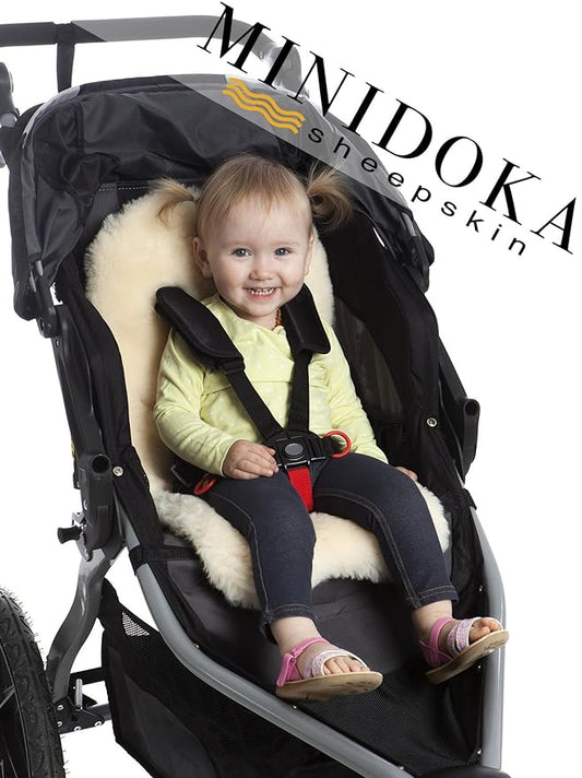 Desert Breeze Distributing Sheepskin Stroller Liner Insert - Stroller Mat for Seat Support - Baby Sheepskin Rug for Pushchair - Silky Soft Baby Cooling Mat for Travel in Summer or Winter Season