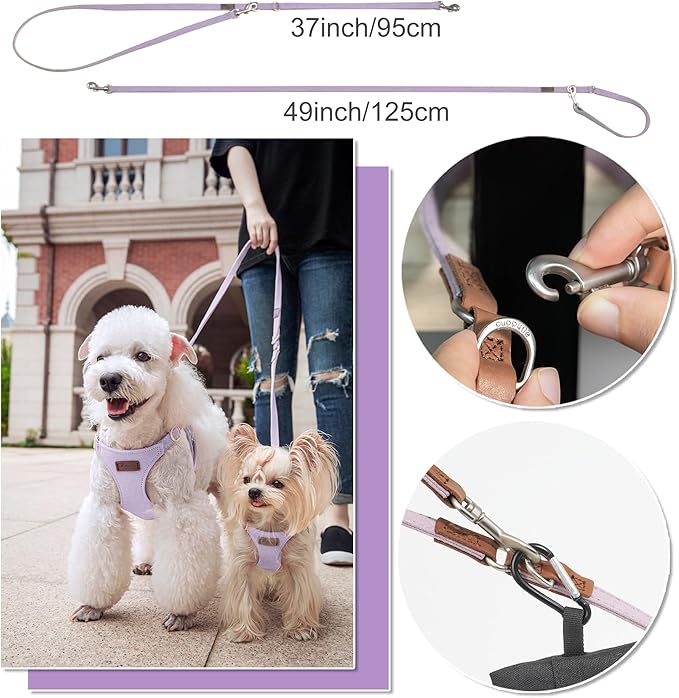 Puppytie No Pull Dog Harness with Multifunction Dog Leash,Soft Adjustable No Choke Escape Proof Pet Harness Vest for Medium Dogs or Large Dogs,Light Purple,M