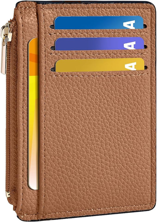 Tipmile Credit Card Holder for Women Slim Minimalist Front Pocket RFID Blocking Wallet Small Compact Card Case with ID Window, Brown