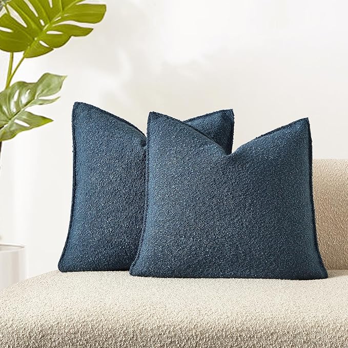JUSPURBET Blue Decorative Pillow Covers 18x18 Set of 2 Throw Pillow Covers for Couch Sofa Bed Cozy Boucle Textured Cushion Covers Cases with Hidden Zipper for Living Room Home Decor