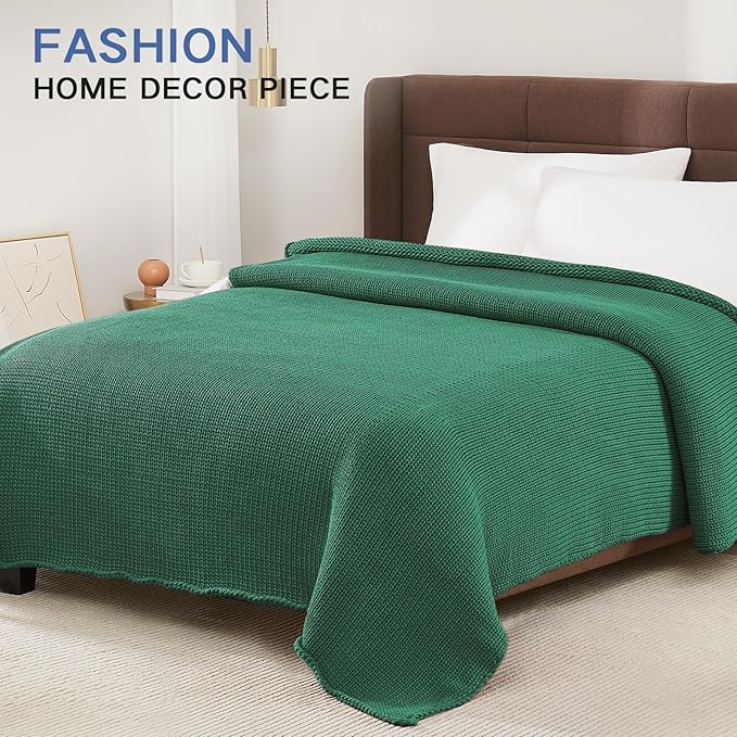 Guohaoi Knitted Weighted Blanket for Adults (Green 48"x72" 20lbs) No Beads Cooling Throw Blanket for Hot Sleepers, Home Decor Breathable Chunky Knit Heavy Blanket Use on Full Size Bed