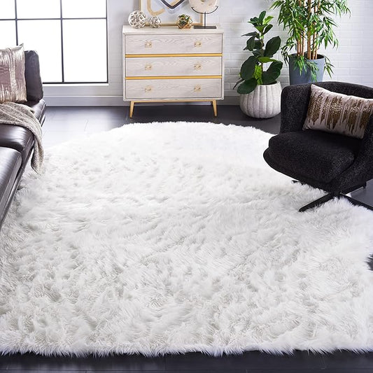 SAFAVIEH Faux Sheep Skin Collection 8' x 10' Ivory FSS115A Silken Glam 2.35-inch Thick Area Rug