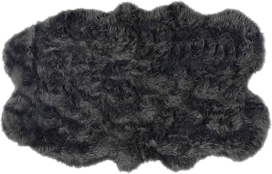 Luxe Gordon Faux Fur Rug with Soft and Fluffy Pile | Machine Washable Living Room Rug with Anti-Slip Backing | Cruelty-Free Area Rugs for Office or Bedroom, Grey, 4 ft x 6 ft