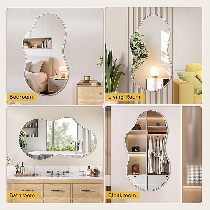 Hasipu Irregular Wall Mirror - 35"x24" Asymmetrical Mirror, Modern Decorative Mirrors for Living Room, Entryway, Hallway, Bathroom, Bedroom,Wall Mounted Home Decor (Silver)
