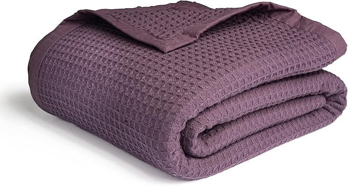 Salt Earth GOTS Certified 100% Organic Cotton Throw Blanket, 90" X 90" Blankets & Throws for Bed, Throw Blanket for Couch,Modern & Cozy Blanket, All Season Waffle Blanket, Soft Blanket (Plum Perfect)
