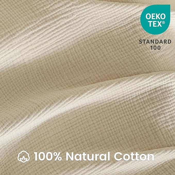 FALUCA Cotton Muslin Reversible Blanket King Size for Bed, Couch, Four Layers Blanket, Soft Lightweight Cozy Breathable Farmhouse Decoration for All-Season, Beige